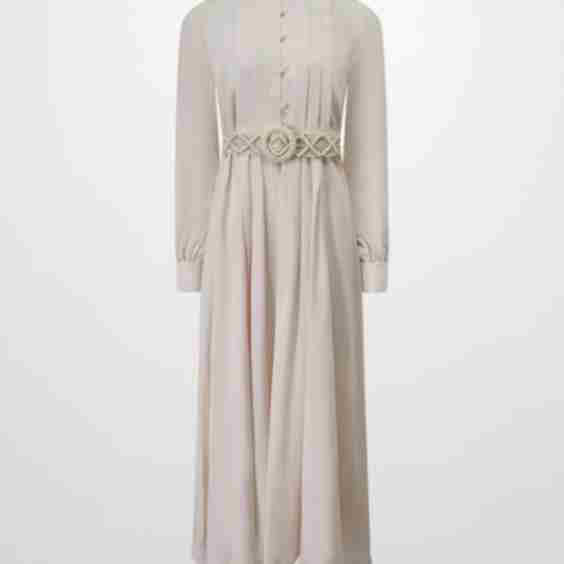 Pleat Top Silk Linen Blend Dress Oatmeal