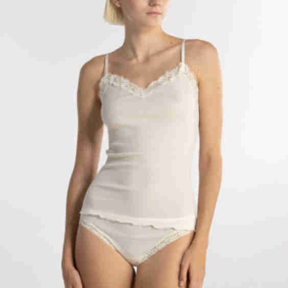 Wool and Silk Camisole Top with Leavers Lace 6/XL