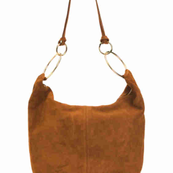 Suede Hobo With Circle Handle Detail