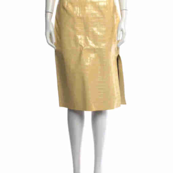 Calf Leather Knee-Length Skirt