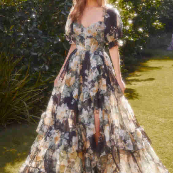 A 1336 Corset Dress with Puff Sleeves 