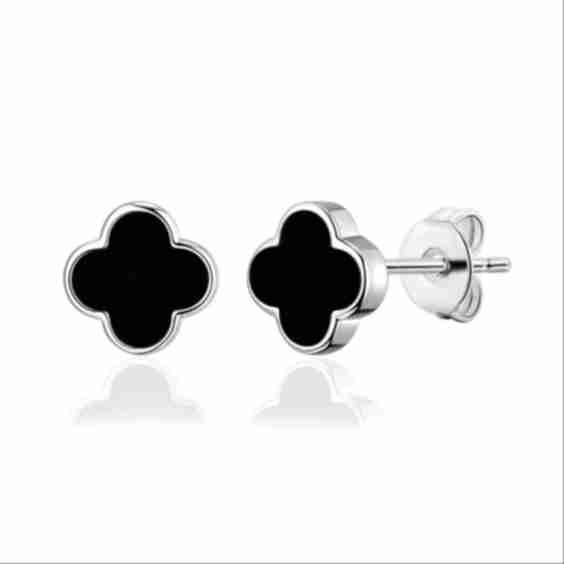 Onyx Gemstone Clover Earrings