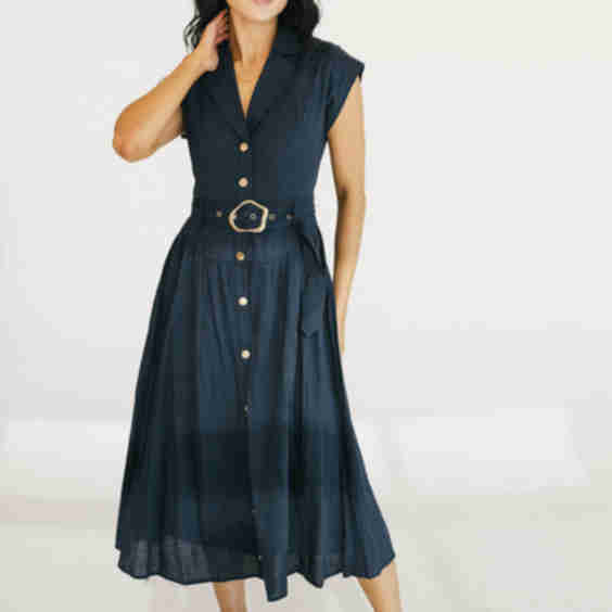 Lapel Collar Summer Midi Low Waist Dress