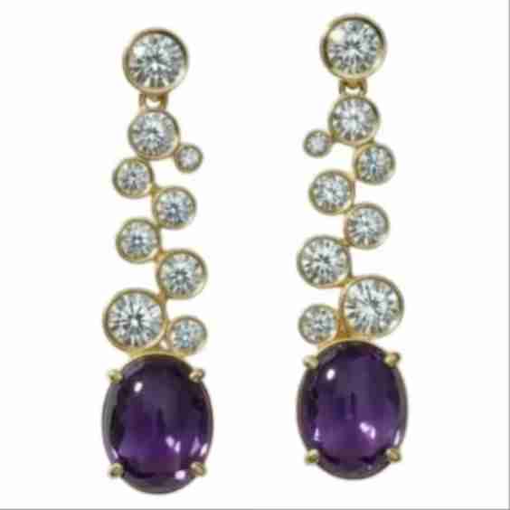 Amethyst and Colorless Topaz Drop Earrings Studs, Silver, Gold (Pre-Owned)