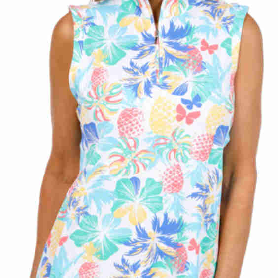 Petite Sleeveless Mock 1/4 Zip Print Top