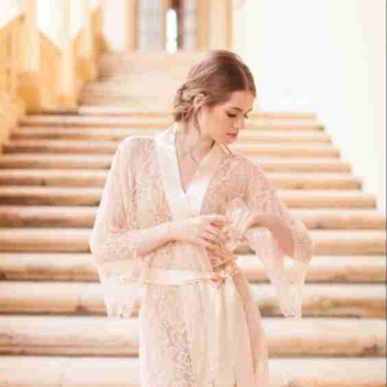 Tulip French Lace Silk Bridal Kimono Robe  