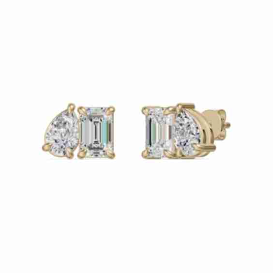 Toi et Moi Emerald and Pear Earrings Lab Grown Diamond