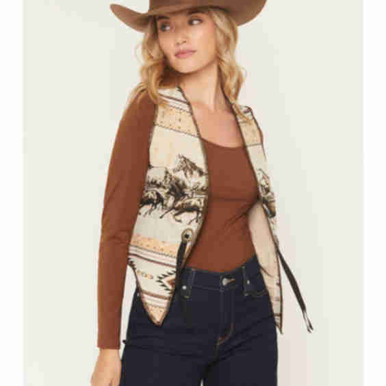 Border Print Whip Stitch Tapestry Vest