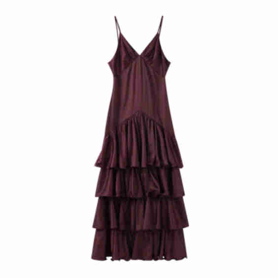 Satin V-Neck Ruffle Tier Maxi Dress