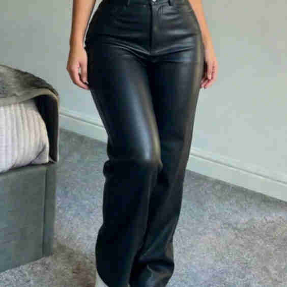 High Waist Glossy Pu Leather Wide Leg Pants, Matte Coating, Fashion Versatile, Suitable