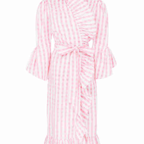 La La Lady Long House Coat with Ruffle Detail