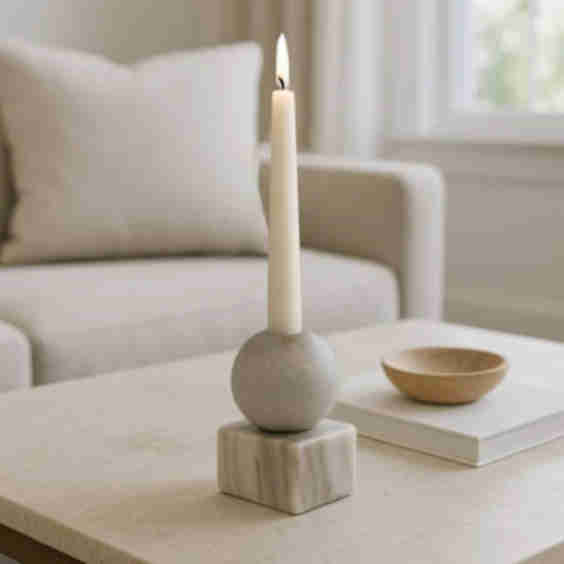 Marble Ball On Cube Decorative Taper Holder