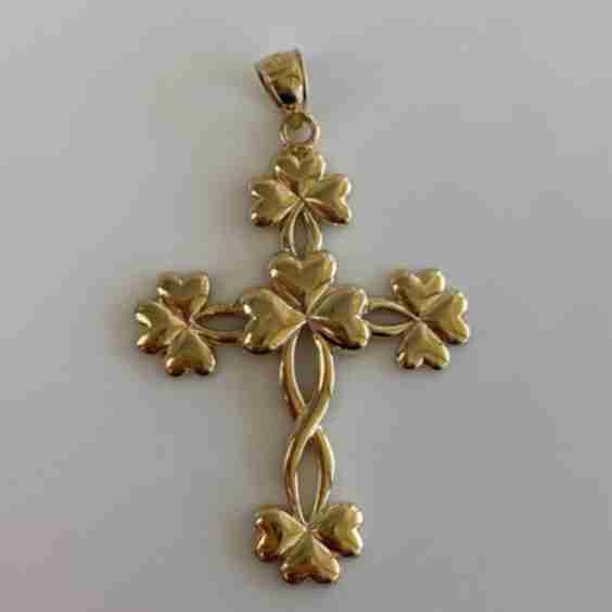 Vintage Solid 14k Gold Clovers Cross Charm