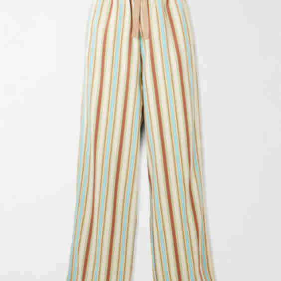 Drawstring Striped Viscose Poplin Wide Leg Pants