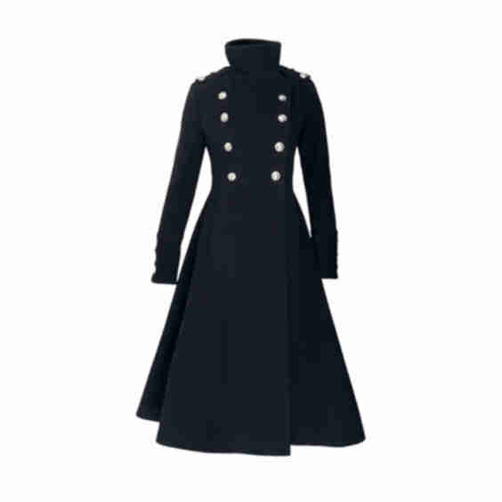 Long Black Wool Coat Elegant Military Style Winter Overcoat