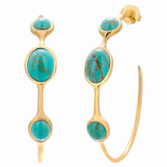 Vintage Ippolita Trending 18K Gold Hoop Earrings Cabochon Turquoise 1.25 Inch (Pre-Owned)