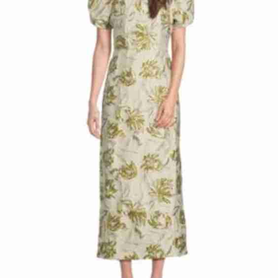  Penny Floral Jacquard Puff-Sleeve Maxi Dress