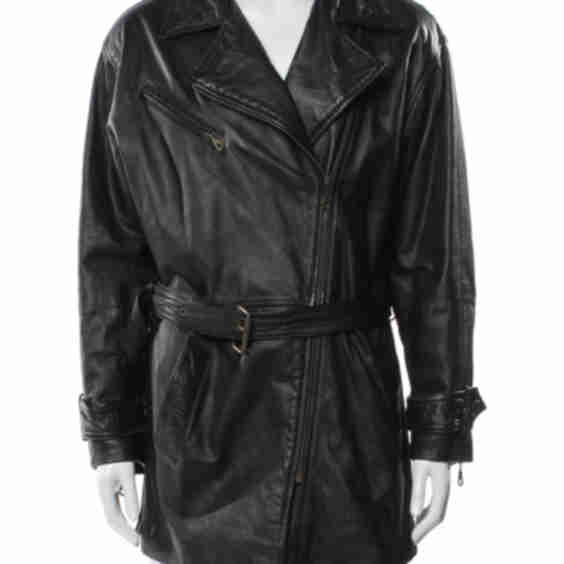 Leather Biker Slit Pockets Jacket (Pre-Owned)