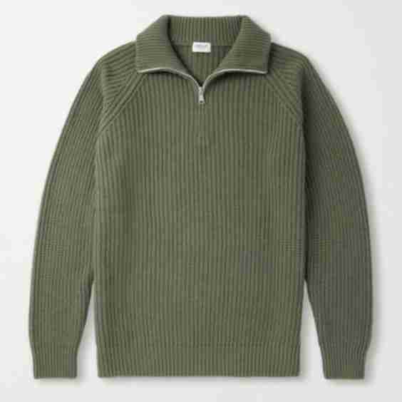 Ribbed Wool Half Zip Sweater