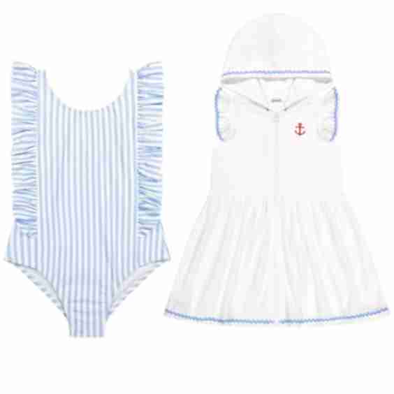 Girls Swim - One-Piece Terry Cloth Cover-Up & Two-Piece Ruffle Swimsuit
