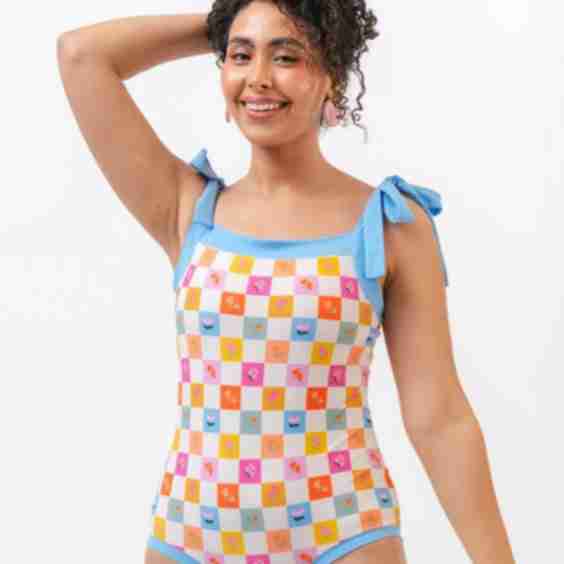 Flower Check Bandeau One-Piece