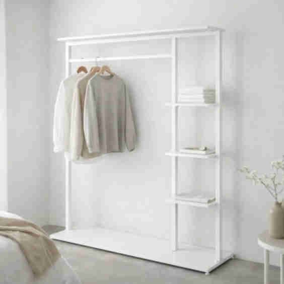 Contemporary Industrial Freestanding Closet Organizer with Multi-Tier Shelves & Hanging Rod