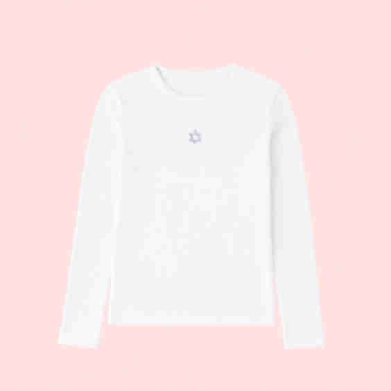 Star of David Embrodiery Ribbed Long Sleeve Top