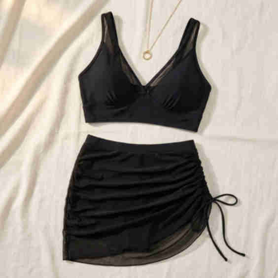 Marella High Waist Mesh Bikini Set with Ruched Skirt Bottom