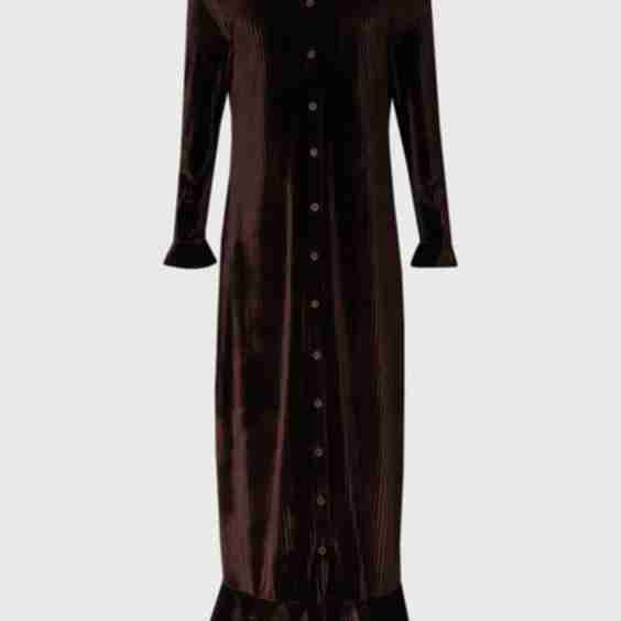 Brown Ribbed Velour Dress