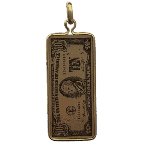 Vintage Italian 18k Engraved Miniature "Ten Dollars United States of America" Charm
