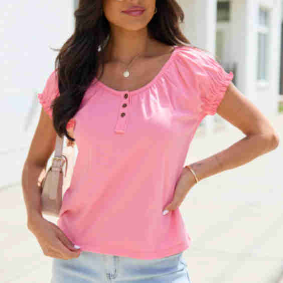 Puff Sleeve Henley Top