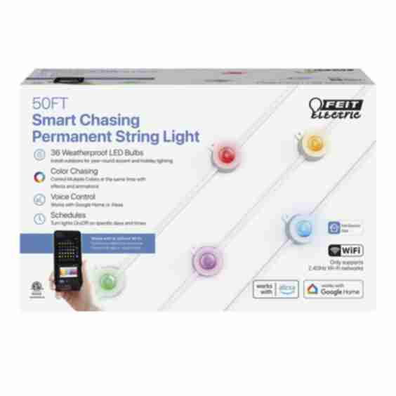 50' Smart Wi-Fi Color Chasing LED Permanent Outdoor String Lights