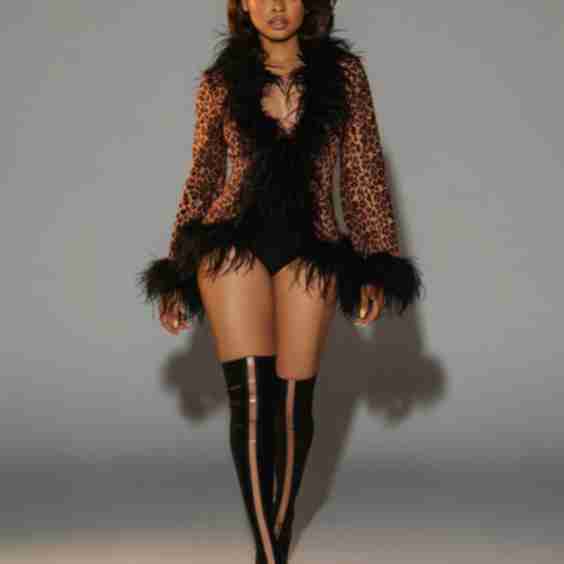 Viana Leopard Faux Feather Top