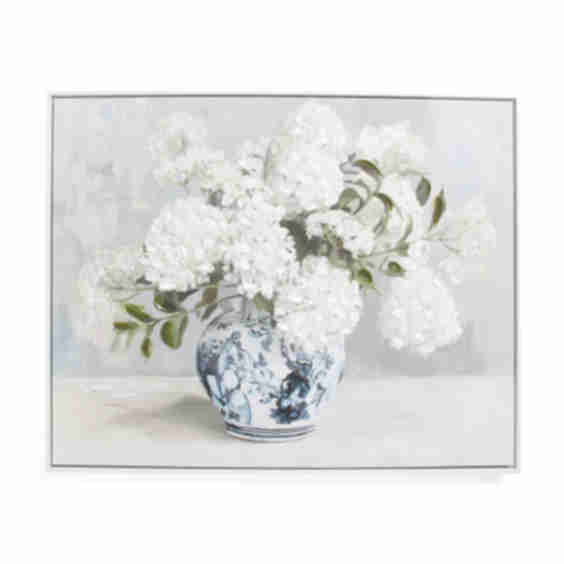 30x24 Vase of Snowball Flowers Floater Frame Wall Art