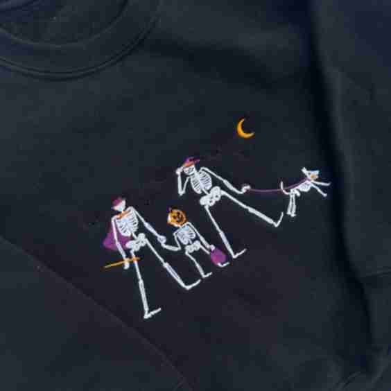 Embroidered ghost dog walkies adult and kids sweater