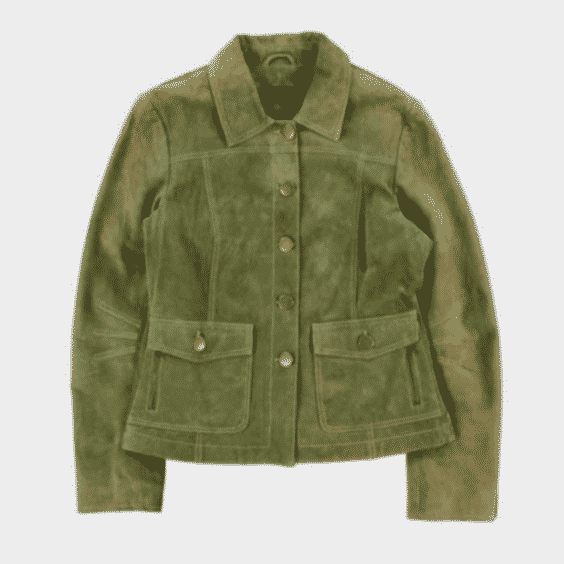 Vintage Y2K 00s Danier Women's Olive Green Suede Button Up Jacket - L (Pre-Owned)