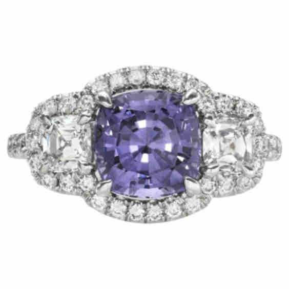 Spinel Cushion Cut Three Stone Diamond Ring