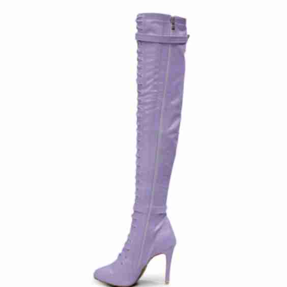 Omani Rounded Toe Lace Up Thigh High Boots