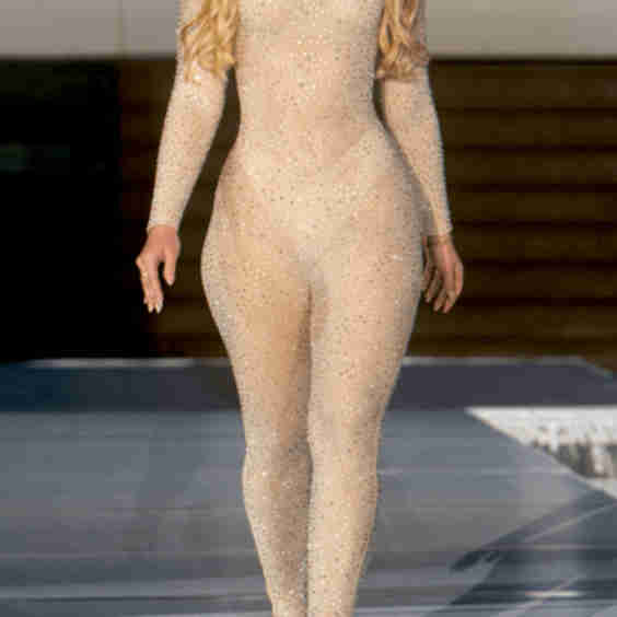 Mesh Rainbow Iridescent Rhinestone Studded Jumpsuit