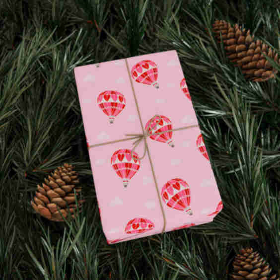 Hearts Afloat Hot Air Balloon Wrapping Paper