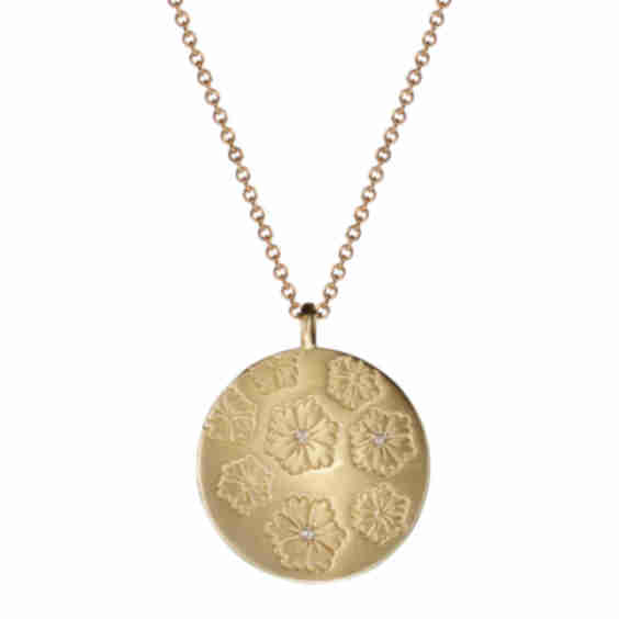 10K Gold Large Double Sided Geisha Pendant with Diamonds Necklace