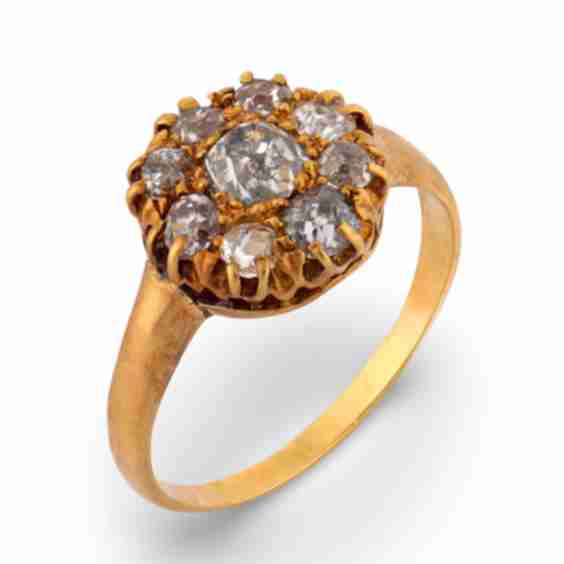 Victorian Old Mine Cut Diamond 18k Gold Cluster Ring