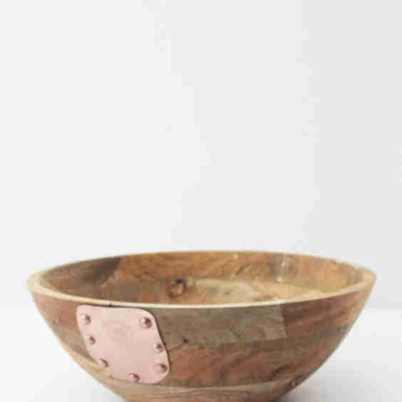 Vintage Inspired Wooden Serving Bowl with Copper Details
