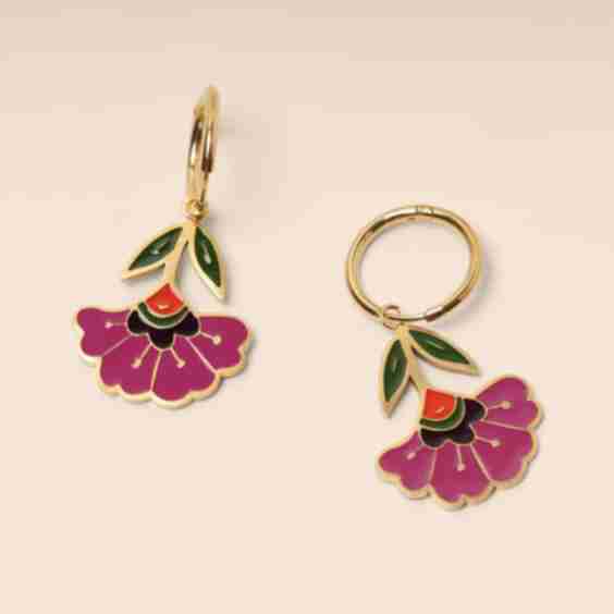 Floral Bloom Huggie Charm Hoop Earrings
