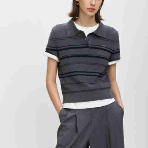 Striped Polo Knit Top