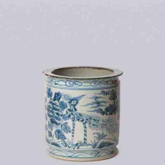Rustic Peacock Porcelain Cachepot