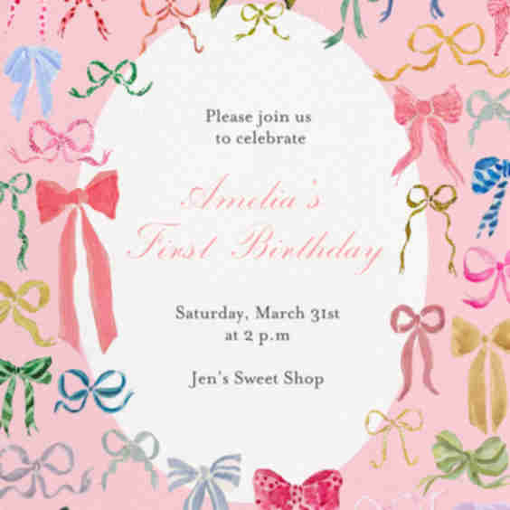 Bows on Bows First Birthday Invitation Card