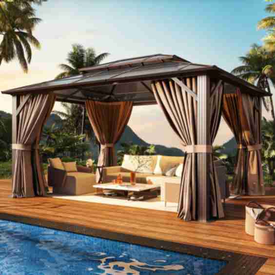 12 Ft. W x 10 Ft. D Outdoor Patio Gazebo with Hardtop Double Roof