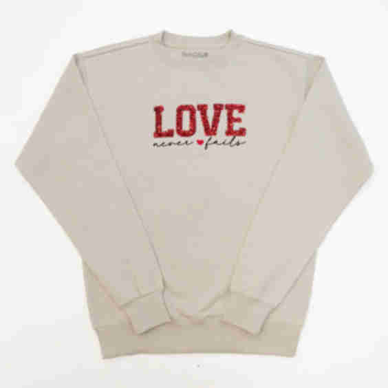 Love Never Fails Embellished Crewneck Sweatshirt