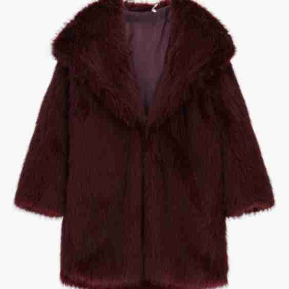 Long fur-effect coat with wide collar
